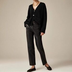 J Crew Kate Faux Leather Straight Leg Trouser Pant Black Size 2 Office